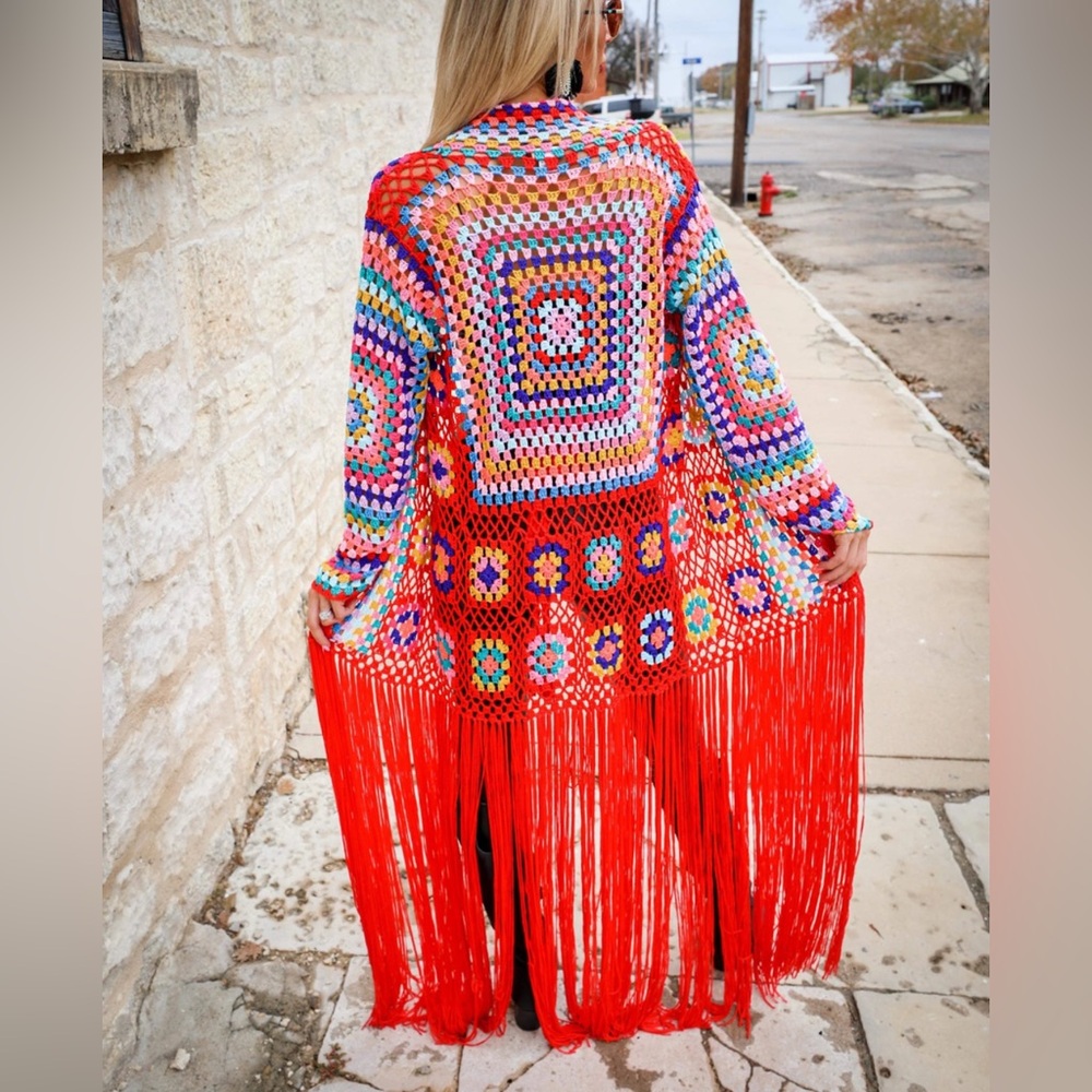 Colorful Crochet Fringe Sweater